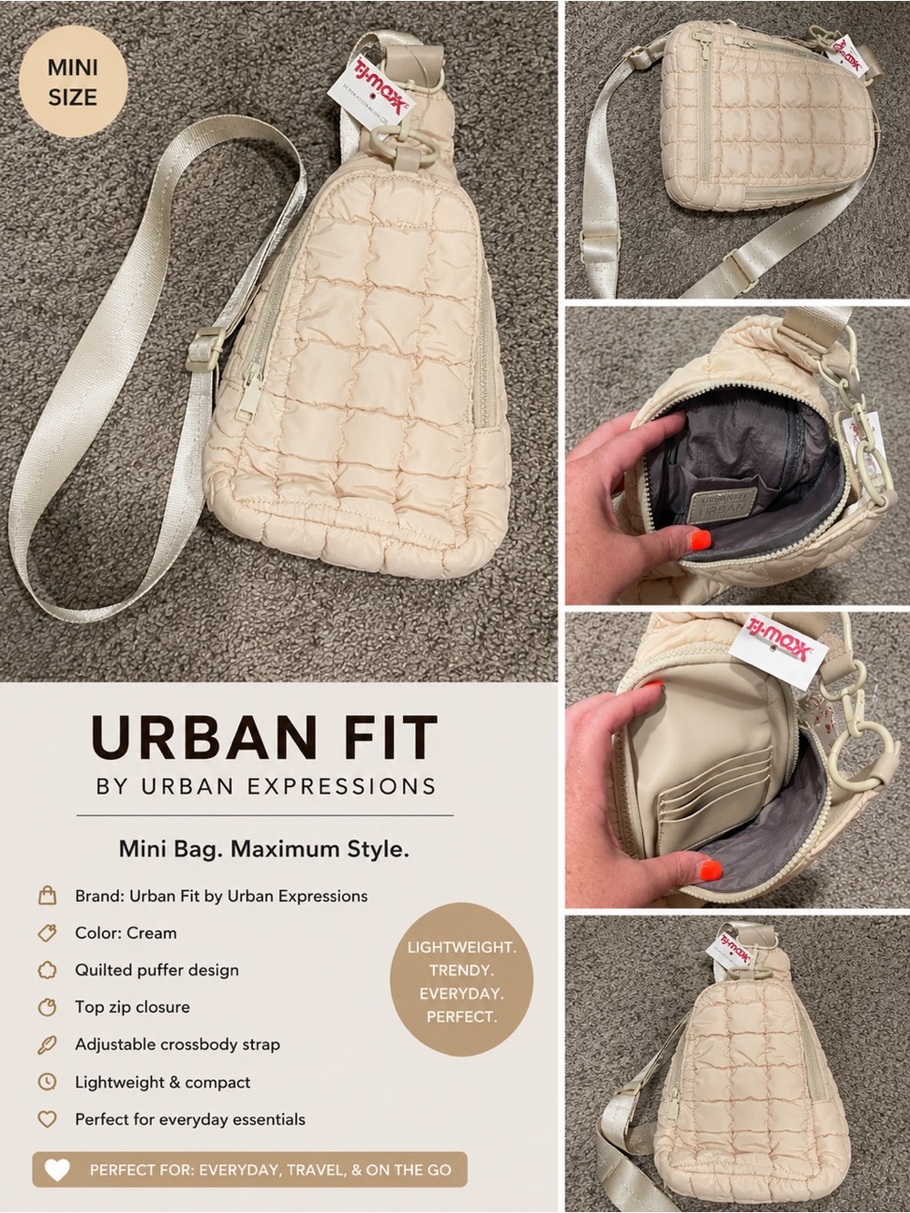 Urban Expressions Quilted Mini Crossbody Bag - Cream